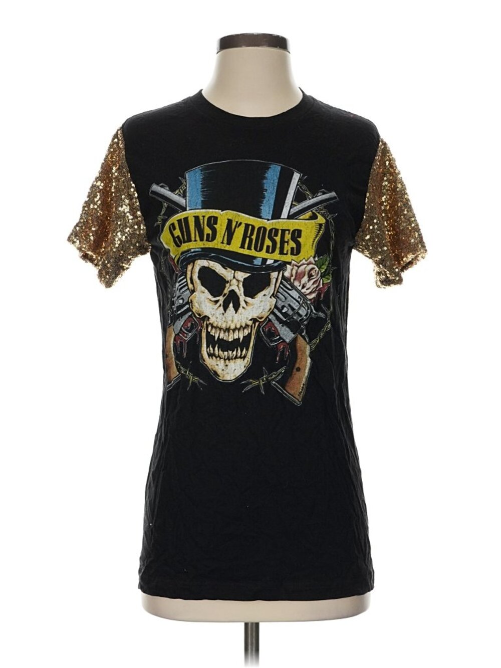 GUNS N’ ROSES Band Sequin Ladies Tee Shirt Top HAIR METAL MUSIC RARE